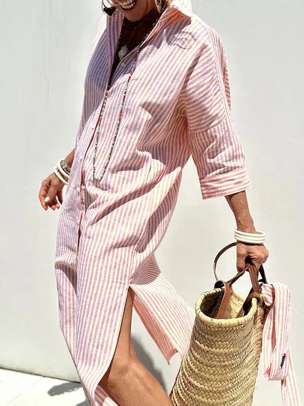 Vestido Longo Listrado Modelo Boho Chic - Marianna