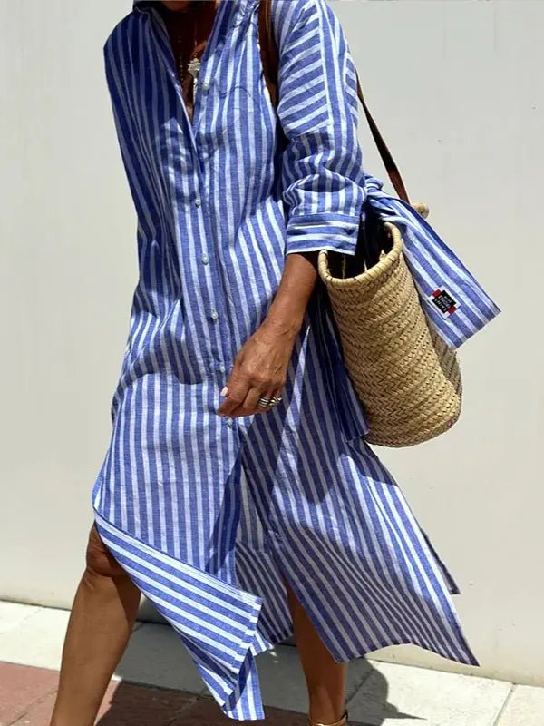 Vestido Longo Listrado Modelo Boho Chic - Marianna