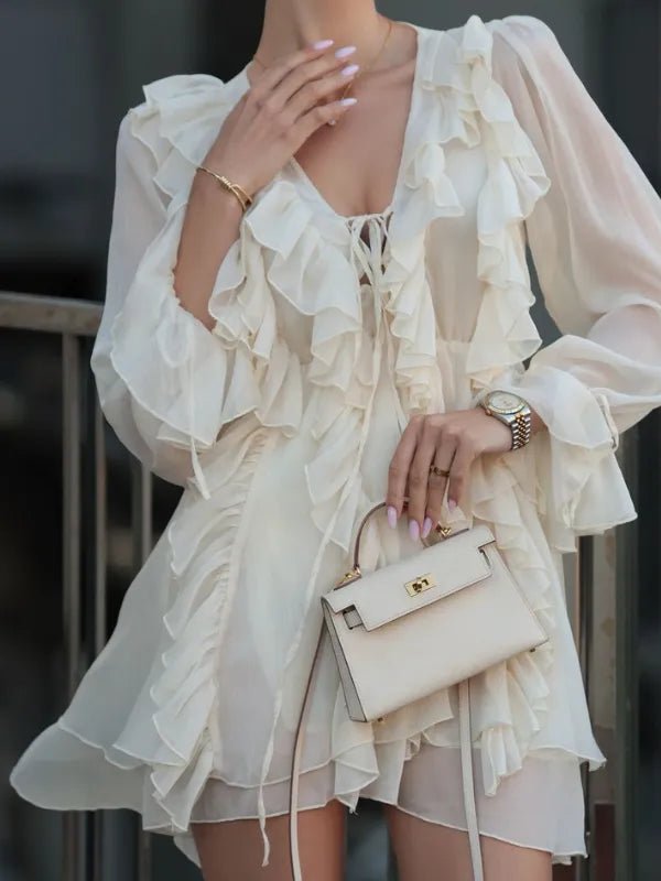 Vestido Leve de Chiffon com Babados Milano