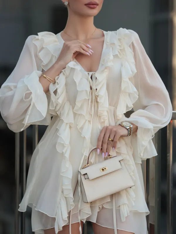 Vestido Leve de Chiffon com Babados Milano